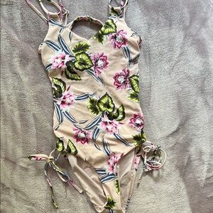 Tori Praver Floral One Piece Swimsuit - Pink and Olive